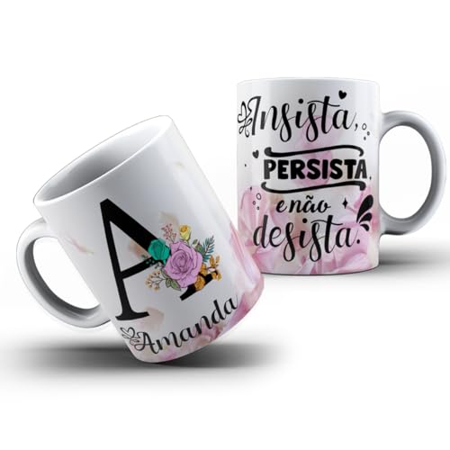 Caneca com Nome Floral Alfabeto Rosas Porcelana Presente