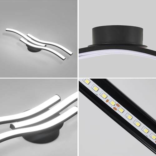 Goeco Black LED Ceiling Light, 18W Modern LED Ceiling Lamp with 3 Light Strips 6500K Cold White Light - Image 4