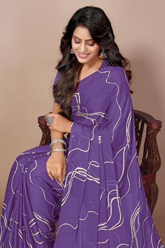 Image of MIRCHI FASHION Saree for Woman Chiffon Georgette Geometric Printed | Lightweight Farewell and Women's Office Sari with Blouse Piece