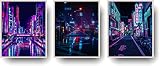 uruzuo Set of 3 Japanese Poster Tokyo Streets in The Night Sky Cool Cyberpunk Decor Japan Neon Canva