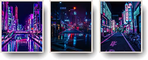 Uruzuo Set Of 3 Japanese Poster Tokyo Streets In The Night Sky Cool Cyberpunk Decor Japan Neon Canvas Wall Art Posters For Room Aesthetic Birthday Christmas Gifts 12X16 Inch Unframed, White #TOP2