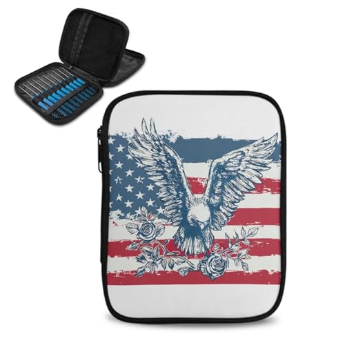 Image of Vanideaoty Eagle Crochet Hook Case Lightweight Rose Crochet Organizers and Storage Soft Easy to Clean Outdoors Home Independence Day Gifts