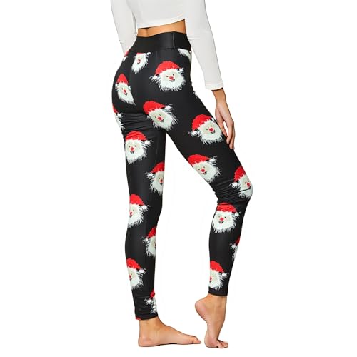 CJQCJQ Womens Christmas Santa Claus Printed Leggings High Waisted Stretchy Comfortable Casual Yoga Pants for Holiday Outfit(Xmas-black3 XL)