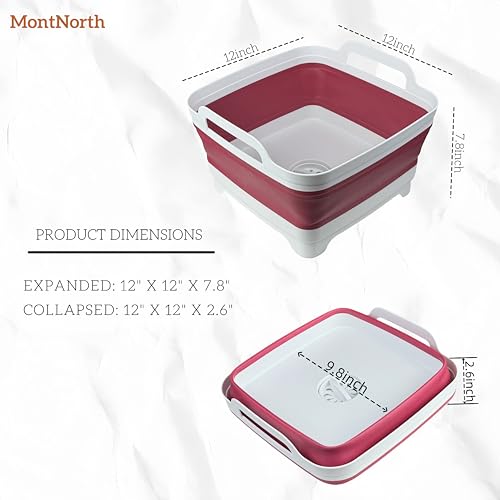 Image of Collapsible Wash Basin 9L, Foldable Dish Tub with Drain Plug, Portable Collapsible Dish Basin, Camping Sink for Washing Dishes, Laundry & Kitchen Use (Viva Magenta)
