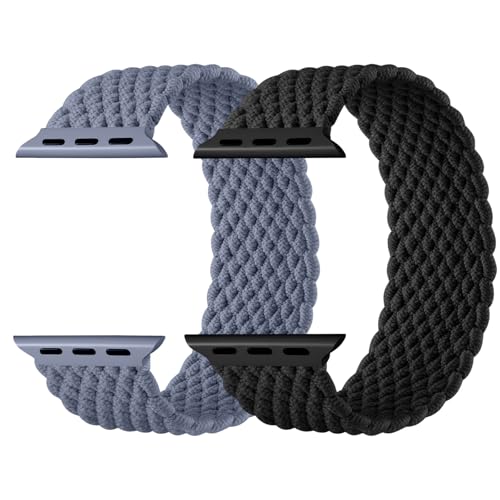 Charlam 2 Stück Geflochtenes Kompatibel mit Apple Watch Armband 44mm 45mm 46mm 42mm 49mm Herren Damen Elastisch Nylon Solo Loop Sport Armbänder für iWatch SE Series 11 10 9 8 7 6 5 4 3 2 SE 3 Ultra