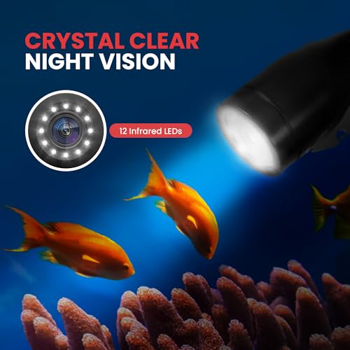 Image of Pyle 4.3 inch Portable Underwater Fishing Camera with TFT LCD Monitor, 1000TVL IP68 Waterproof Camera, 12 Infrared Lights, Rechargeable Battery, Carrying Case & Sunshield for Ice and Sea Fishing