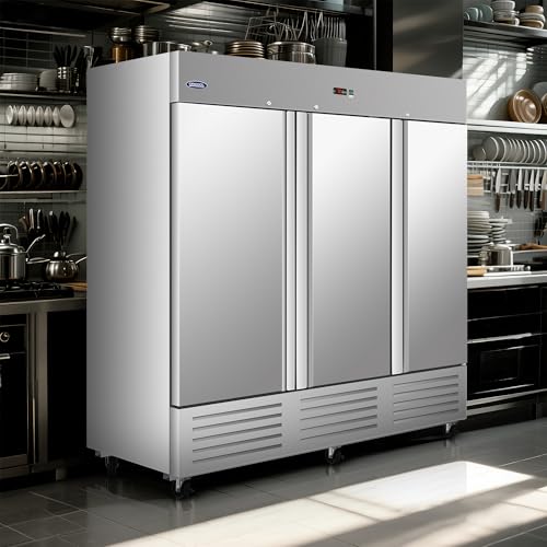 Image of 81 inchW Commercial Refrigerator Freezer,72 Cu.ft Commercial Refrigerator with 3 Solid Door Reach-In Freezers Stainless Steel,ETL Upright Freeze Storage w / 9 Adjustable Shelves,LED,for Restaurant,Silver