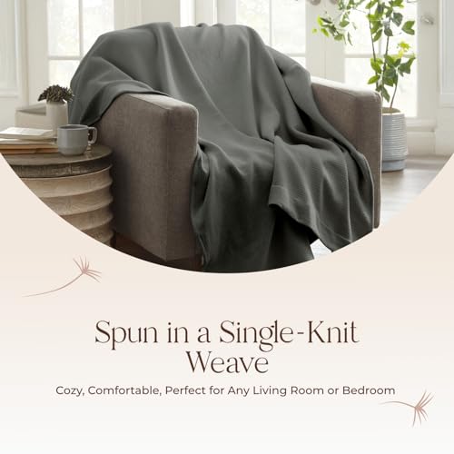 Image of 100% Organic Cotton Blanket - GOTS & Fairtrade Certified Organic Cotton Throw Blanket for Bed with a Heavy & Breathable Single Knit Weave - Great as Bedspread or Coverlet (Gray, Full /Queen)