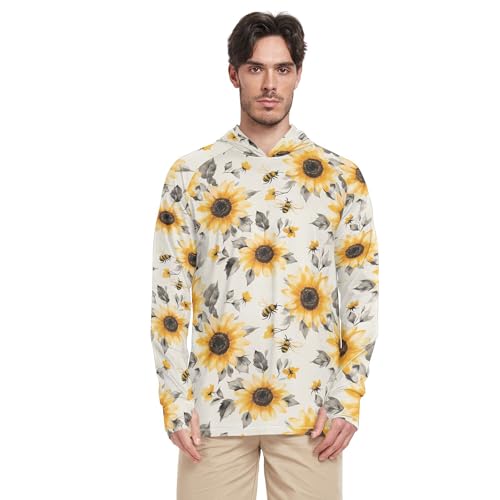 Wudan Aesthetic Sunflower Neutral Mens Hoodies Shirts Long Sleeve Beach Hoodies Swim Shirt UPF 50+ S