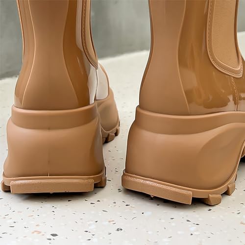Damenschuhe, Punk-Stiefel, rutschfeste Socken innen, Regenstiefel, Outdoor-Gummi-Wasserschuhe, Hundeschuhe, braun, 38.5 EU