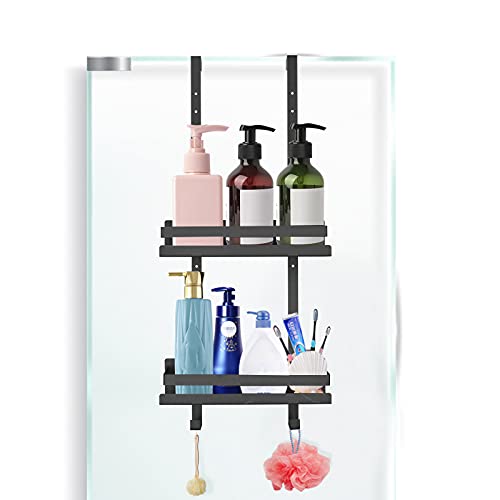 Crtkoiwa Duschregal Zum Hängen, Double Shower Shelf for Hanging 3 Montagemethoden No Drilling No Nagelkleber mit Saugnapf Shower Basket for Bathroom Cover