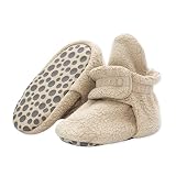 Zutano Unisex Cozie Fleece Baby Booties with Grippers, Baby Essentials, Khaki, 12 Months