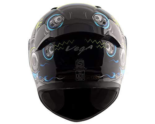 Vega Bolt Superhero Full Face Helmet Black Neon Yellow - Image 4