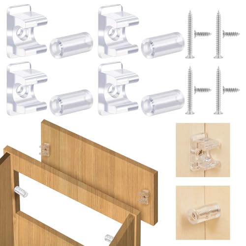 Juexica False Cabinet Front Clip False Drawer Front Clips Sink Tip Out Snap with Screws Screwdrivers for Hardware Replacements(17 Pairs Clear)