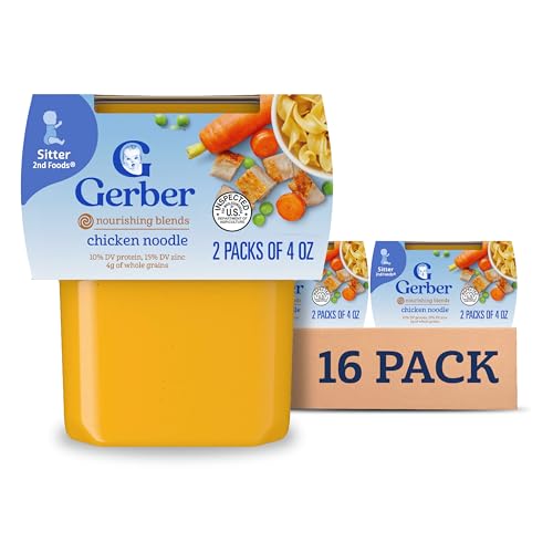 Gerber Baby Food 2nd Foods, Dinner, Chicken Noodle Puree, 4 Ounce Tubs, 2-Pack (Pack of 8)