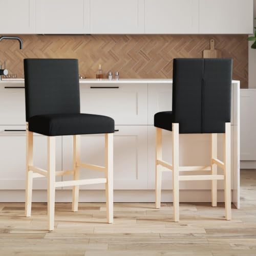 CINDERFUL Taburetes Altos 2 uds Madera Maciza de Caucho y Tela de Cocina