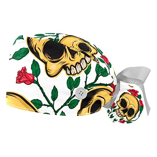 Chapeaux bouffants JDEZ casquettes de travail ajustables crânes et roses