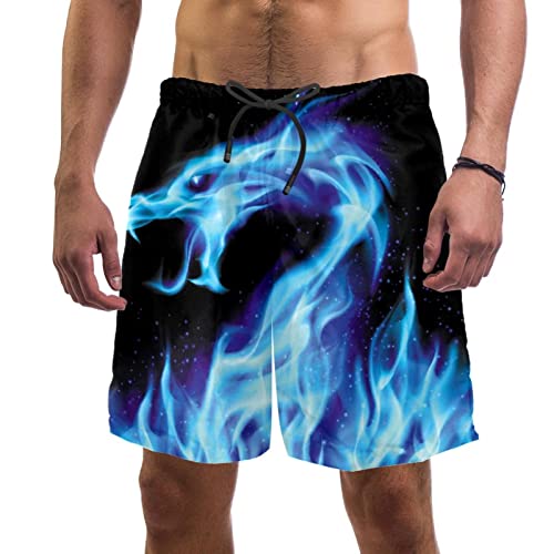 Maillots de Bain pour Hommes pour la Plage Short Dragon de feu Bleu