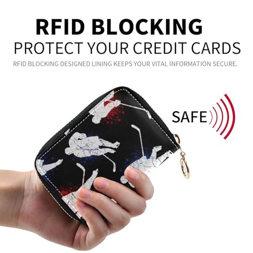 Funny Hockey Players Wallets for Women Small Credit Card Protector RFID Blocking Leather Travel Wallet with Zipper2