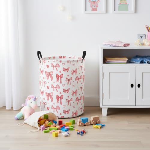 Image of Baby Laundry Basket Baby Nursery Hamper Kids Laundry Basket Toy Storage Bin for Boys Room Decor Gift Baskets for Bedroom Bathroom(Heart Bowknot)