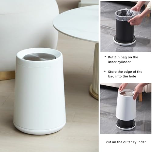 Image of 10 L /2.6Gallen,Swing Lid Trash Can,Metal Garbage Can with Flipping Lid,for Bathroom,Living Room,Bedroom,Hotel,Office, Laundry Room(White)