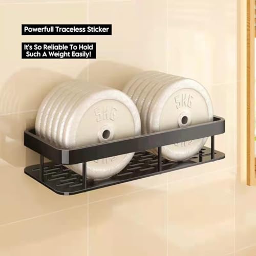 Image of Pack of 2 Multipurpose Self-Adhesive Aluminium Bathroom Wall Mounted Storage Organizer Shelf Holder /Rack /Bathroom Accessories (Black)