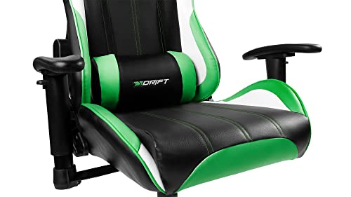 DR175GREEN - Sedia da gioco professionale, similpelle, braccioli regolabili 2D, pistone classe 4, girevole, meccanismo a farfalla, cuscino lombare e cervicale, nero/bianco/verde - Sedia gaming - Immagine 7