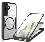 Magnetic Case for Samsung S21 FE Case with Built-in Screen Protector Compatible with MagSafe Full-Body Shockproof Protective Bumper Slim Anti-Scratch Cover for Samsung Galaxy S21 FE Phone Case, Black