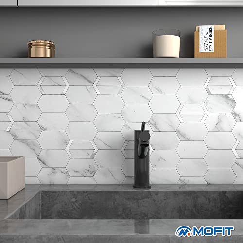 Mofit Peel And Stick Tile For Kitchen Backsplash Matte Finish,Peel And Stick Bathroom Marble 3D Wall Panels Honeycomb Tiles For Rvs Waterproof(10Sheets,White Silver) #TOP3