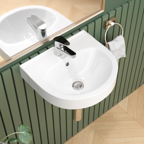 Image of Sarlai Wall Hung Bathroom Sink, White Ceramic Wash Basin 41x36.5x15.5 cm