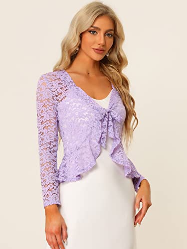 Image of Allegra K Bolero Shrug for Women's Lace Cardigan Tie Front Crop Ruffled Formal Dressy Wedding Shrugs