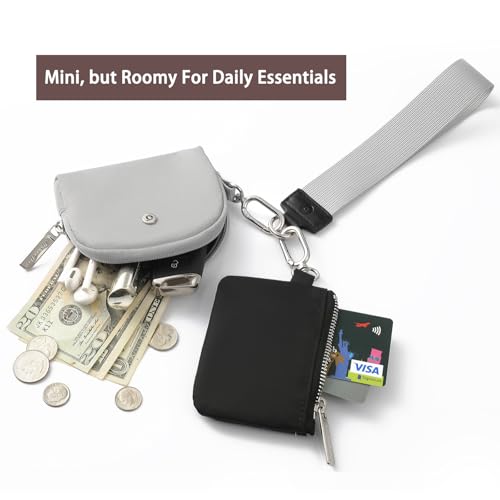 Image of Keychain Wallet Mini Zip Around Wristlet Wallets for Women Detachable Dual Pouch Wristlet Portable Coin Purse Small Wallets With RFID Blocking (Black & Gray)