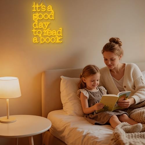 Image of Book Neon Sign for Reading Nook Decor Reading Wall Sign for Book Lovers USB Powered Dimmable LED Neon Light with 5 Brightness Levels Bookish Bedroom Decor It's a Good Day to Read a Book