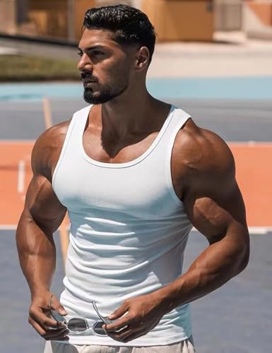 Men's Workout Tank Tops Ribbed Gym Sleeveless Dry Fit Bodybuilding Shirts Fitness Athletic Muscle Tee2