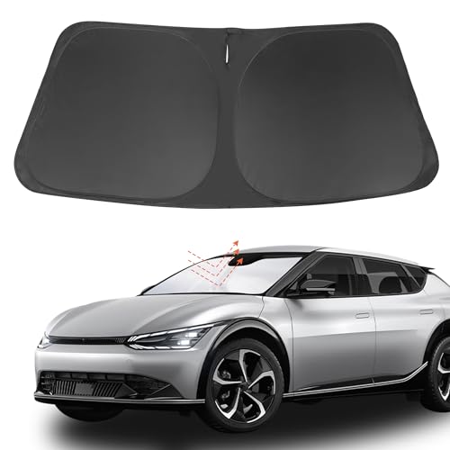 Image of YYCKE Windshield Sun Shade Accessories Compatible with 2022 2023 2024 2025 EV6 for Kia Foldable Sunshade Sun Visor Blocks UV