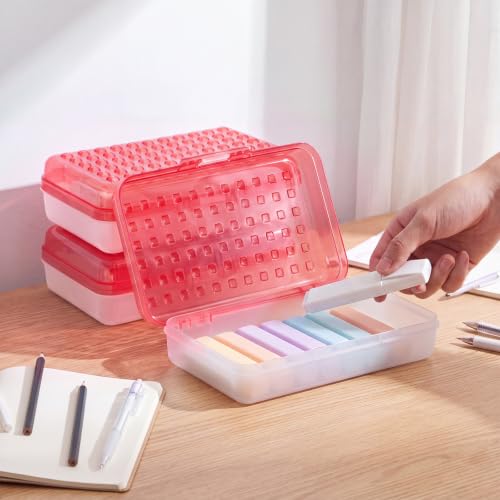 Image of Blulu 6 Pack Plastic Pencil Boxes Bulk Large Pencil Case,Red