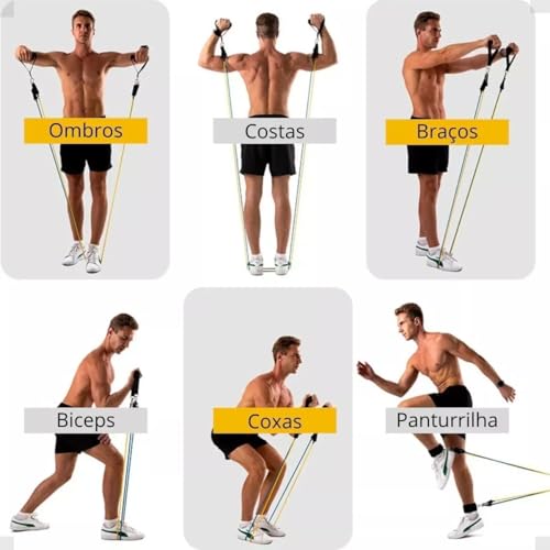 Kit 17 Itens Exercicio Fisico Completo, Conjunto Elástico Extensor Para Treino + Corda Pular + Faixa
