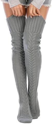 Leoparts Women's Cable Knitted Thigh High Boot Socks Extra Long Winter Stockings Over Knee Leg Warmers