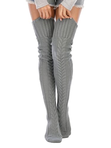 Leoparts Women's Cable Knitted Thigh High Boot Socks Extra Long Winter Stockings Over Knee Leg Warmers