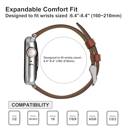 Genuine Leather Band Compatible with Apple Watch Bands for Women Men 49mm 46mm 45mm 44mm 42mm 41mm 40mm 38mm, Soft Leather Replacement Strap for iWatch Ultra/SE/Series 11 10 9 8 7 6 5 4 3 2 1