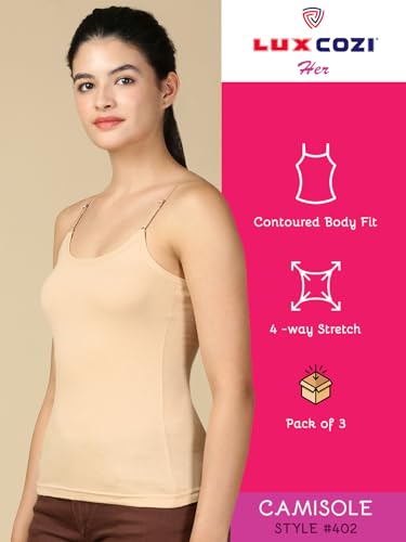 Image of Lux Cozi Premium Cotton Regular Fit Camisole for Women - Pack of 3