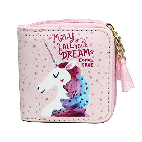 timlee Cute Rainbow Unicorn Design Short Wallets Women Pink Unicorn Wallet For Girls Kids Girls Christmas Gift(Unicorn Pink D)