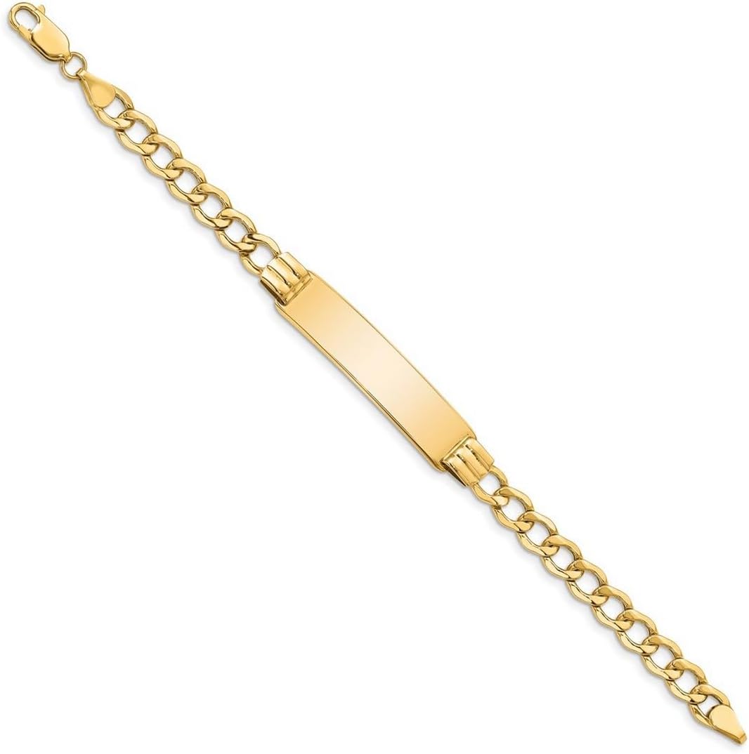 JewelryWeb 14k Yellow Gold Hollow Polished Curb Link 8mm ID Bracelet Lobster Claw Identification Bracelet for Women - Image 3