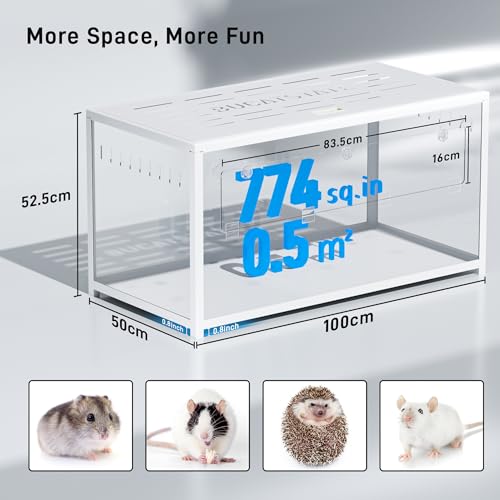 BUCATSTATE Hamsterkäfig Metall 2,0 - Kleintierlebensräume Groß Stapelbar mit Doppeltür 100L x 50W x 52,5H cm für Zwerghamster, Nager, Mäuse (0,5m², Weiß)