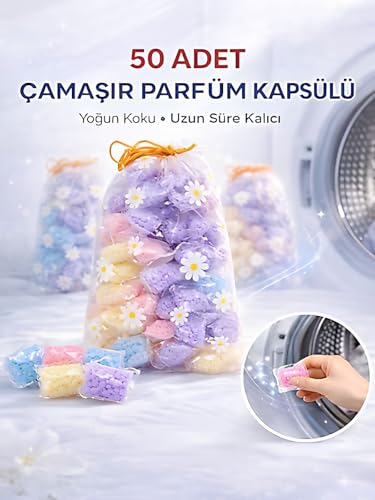 Çamaşır Kokusu Boncuk; Taze Temiz Parfüm Etkili, Anti Statik, Uzun Süre Kalıcı, Giysi ve Dolap Kokulandırıcı, 50 Adet