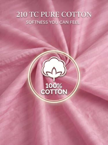 Image of Mafatlal 210 TC Italian Stripe Single Bedsheet Set with Pillow Cover (60 x 90 Inches) | 100% Cotton | Hotel Collection | Soft Breathable Flat Bed Sheet | Blush Pink