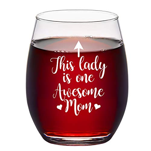 Mother's Day Gift - This Lady Is One Awesome Mom Stemless Wine Glass