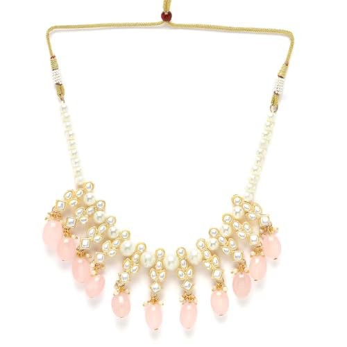 Image of Karatcart Pink Stone Studded Pearl Kundan Necklace Set for Women