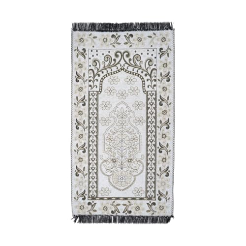 Image of Rectangular Velvet Floral Janamaz Mat | Prayer Mat /Meditation Janamaz For Namaz /Meditation Mat /Muslim| Size 27x50| Washable Soft Prayer Mat (White)