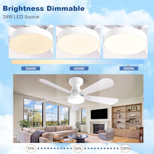 Image of Depuley Small Ceiling Fan with Lights: 42-Inch Flush Mount Fan with Light and Remote - White Low Profile Ceiling Fans Reversible Quiet DC Motor for Bedroom Living Room Indoor Outdoor